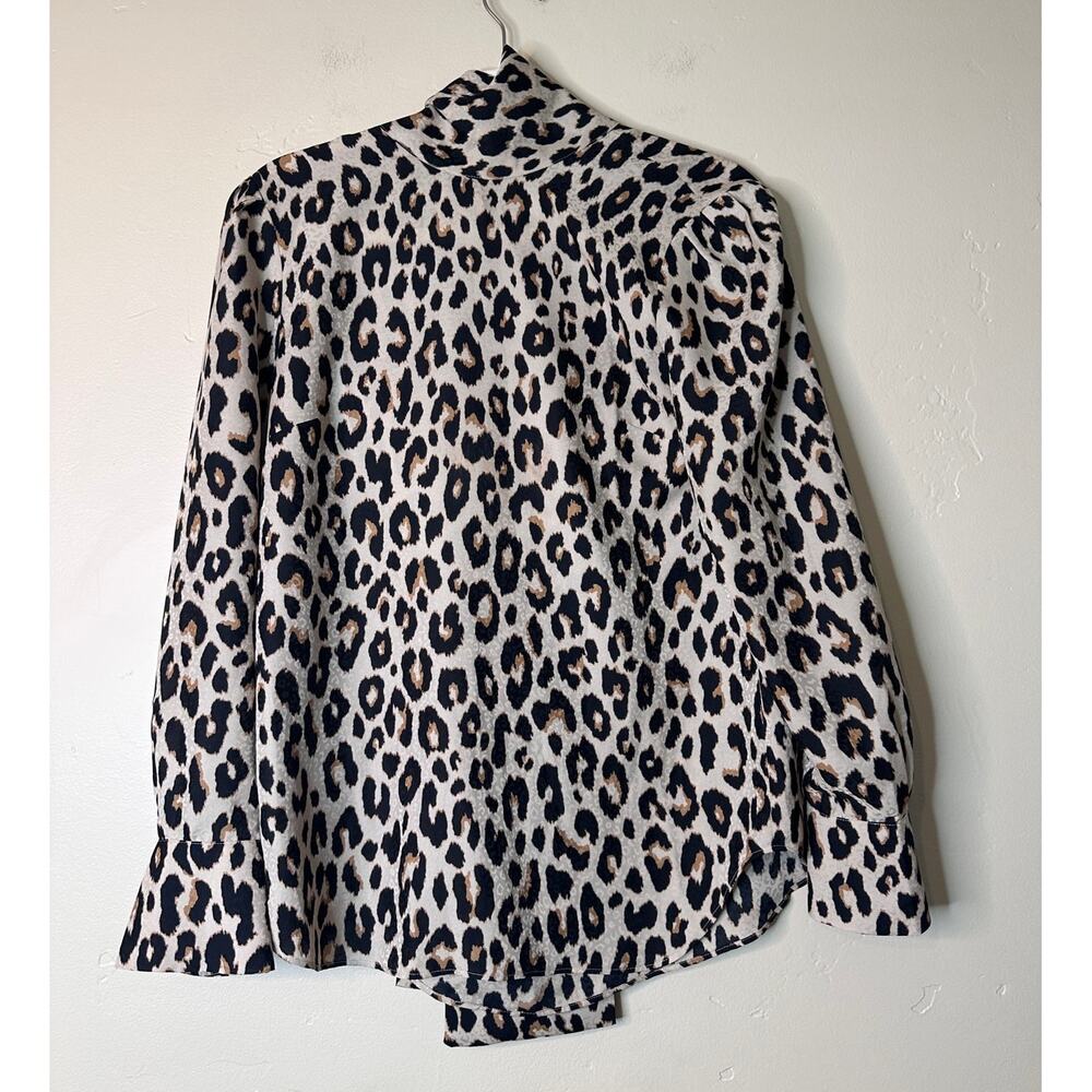 Ann Taylor Leopard Print Back Tie Neck Long Sleeve Lightweight Blouse XS